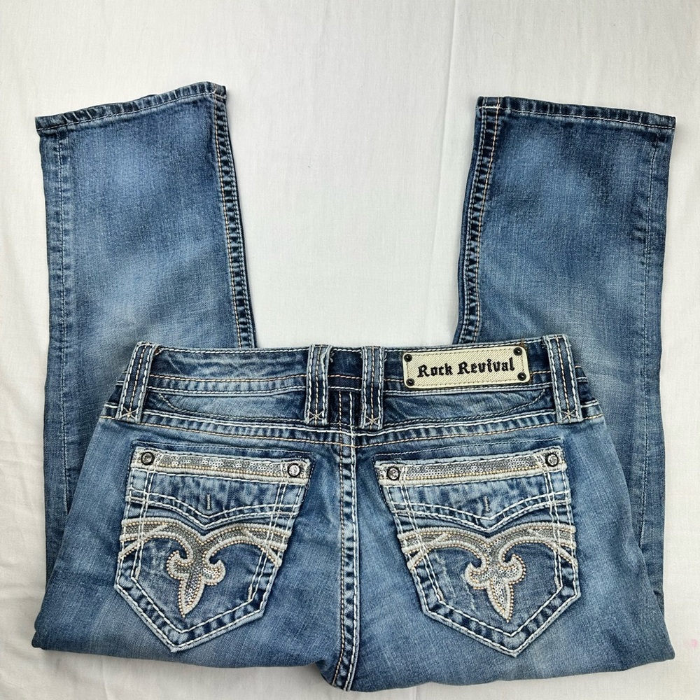 Rock Revival Pilkin Light Blue capri Jeans with Embroidered Pockets size 28